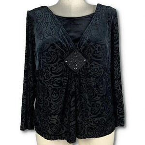 Notations Womens top size 2X black velvet Paisley holiday party